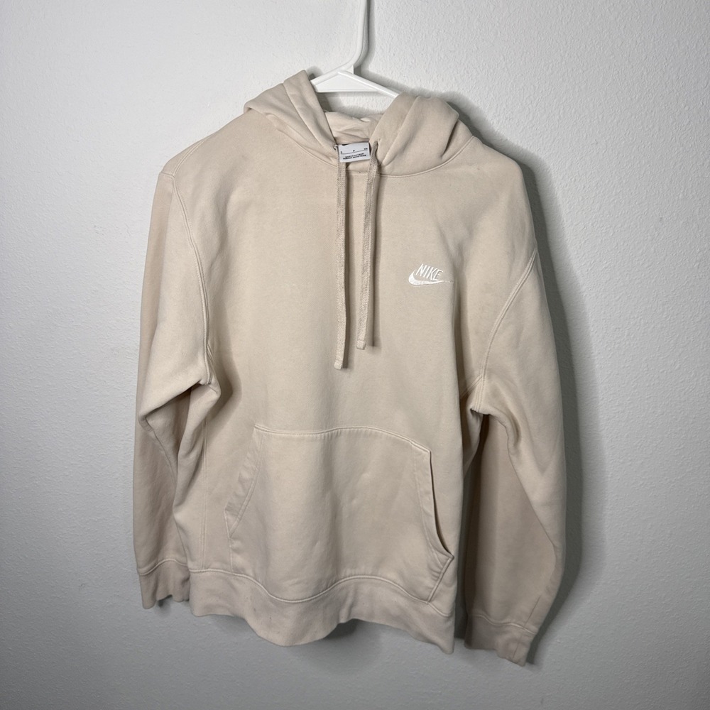 Nike Sportswear Club Fleece Pullover Hoodie Men's Small Beige Cream White Swoosh